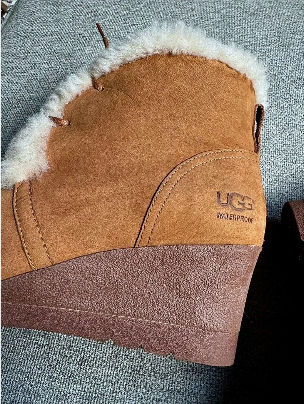 UGG JEOVANA CHESTNUT SUEDE WATERPROOF ANKLE WEDGE BOOTIES BOOTS Size 7